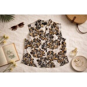 Jones New York Collection Sleeveless Semi Sheer Blouse Floral Size 12